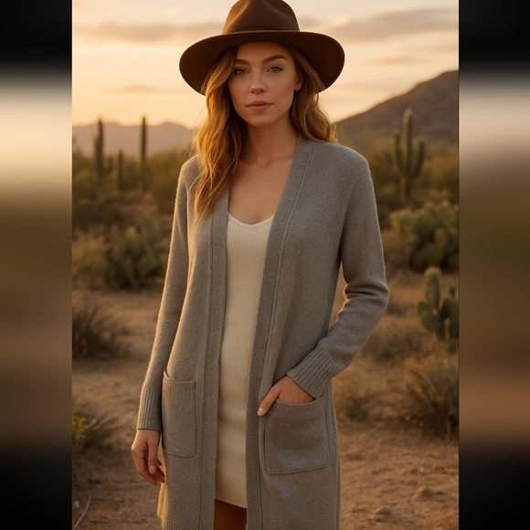 The Cashmere Project Neutral Oatmeal Soft Cashmere Sweater Duster Cardigan Sz XS - Picture 10 of 11